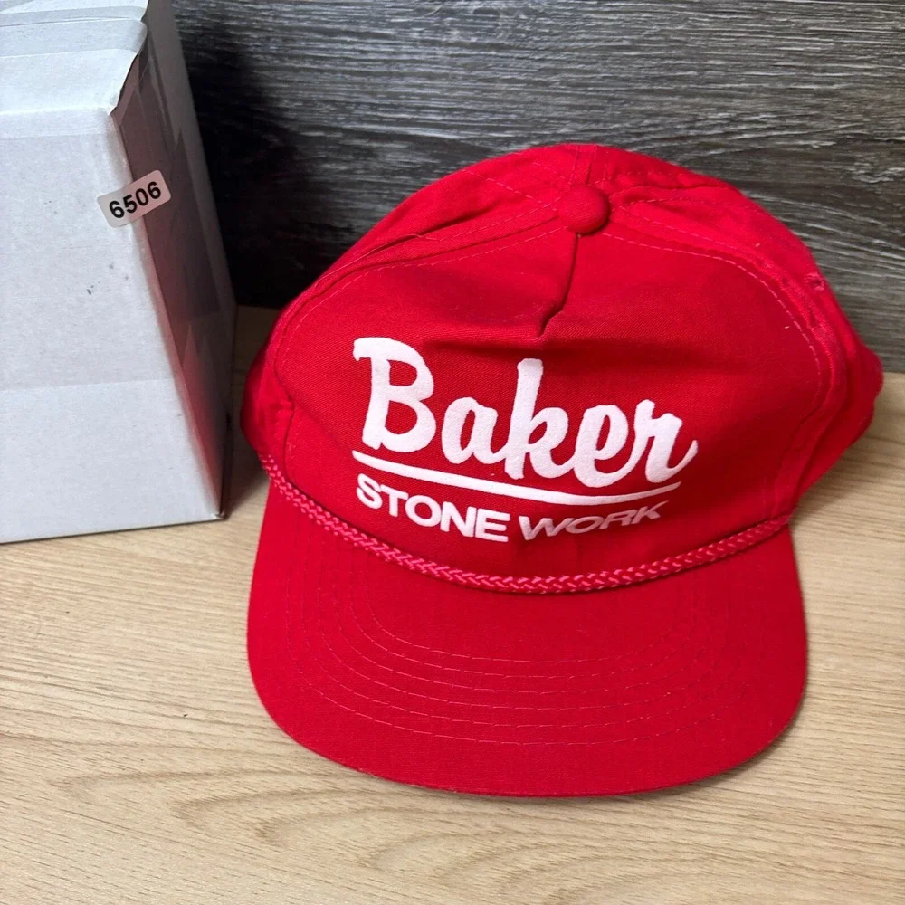 Vintage‎ Baker Stone Work Hat Cap Snap Back Black Red Outdoors 90s
